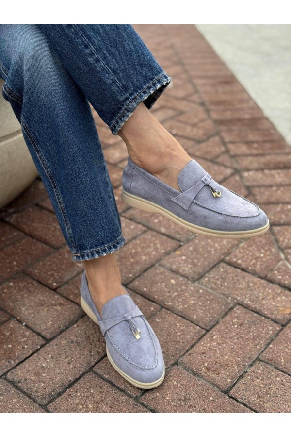 Женские замшевые лоферы Loro Piana Open Walk - Blue