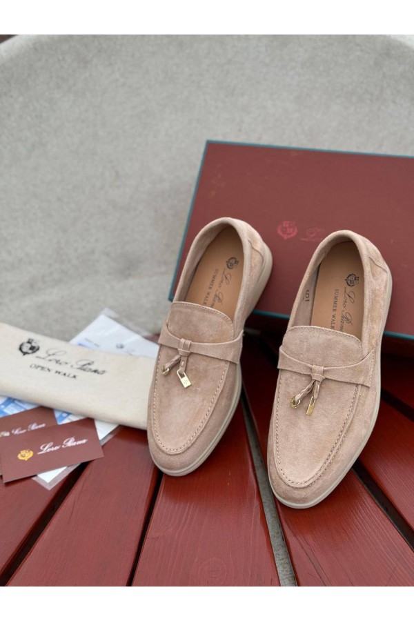 Женские замшевые лоферы Loro Piana Open Walk - Brown