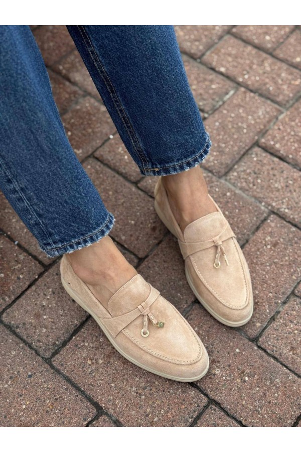 Женские замшевые лоферы Loro Piana Open Walk - Brown