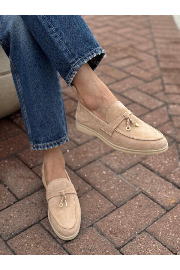 Женские замшевые лоферы Loro Piana Open Walk - Brown