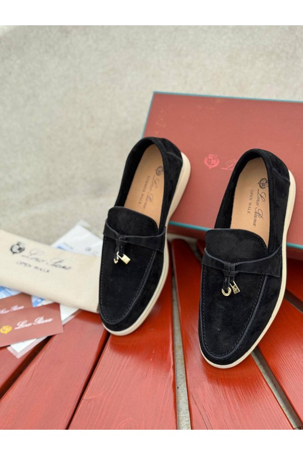 Женские замшевые лоферы Loro Piana Open Walk - Black