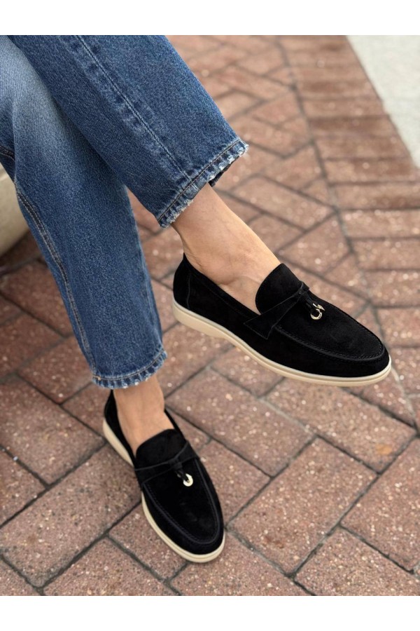 Женские замшевые лоферы Loro Piana Open Walk - Black