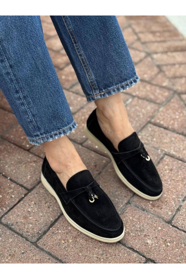 Женские замшевые лоферы Loro Piana Open Walk - Black