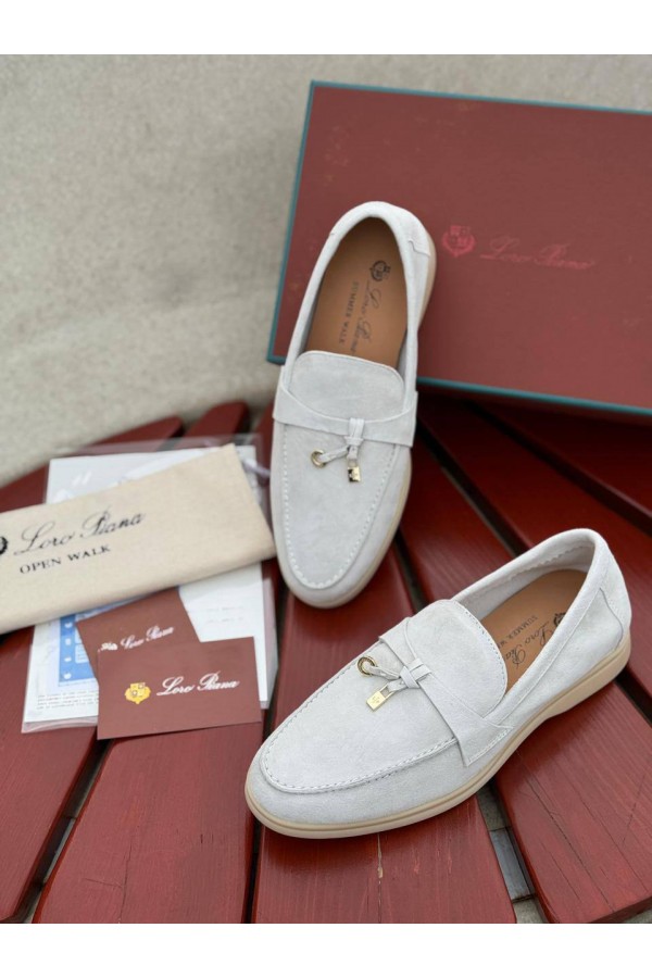 Женские замшевые лоферы Loro Piana Open Walk - White