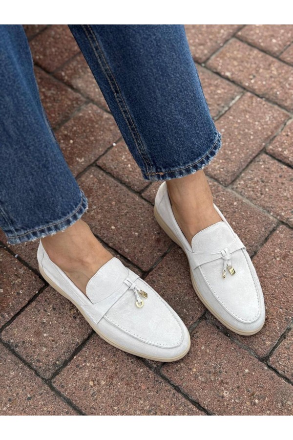 Женские замшевые лоферы Loro Piana Open Walk - White