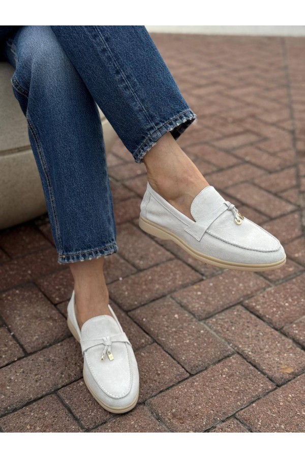 Женские замшевые лоферы Loro Piana Open Walk - White