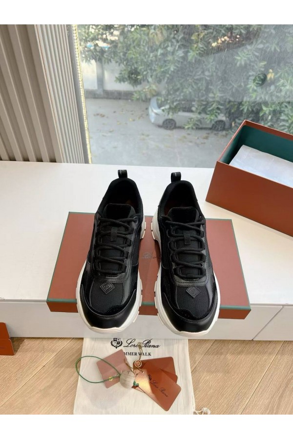 Женские кожаные кроссовки Loro Piana Premium - Black