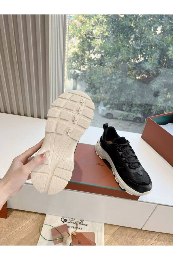 Женские кожаные кроссовки Loro Piana Premium - Black