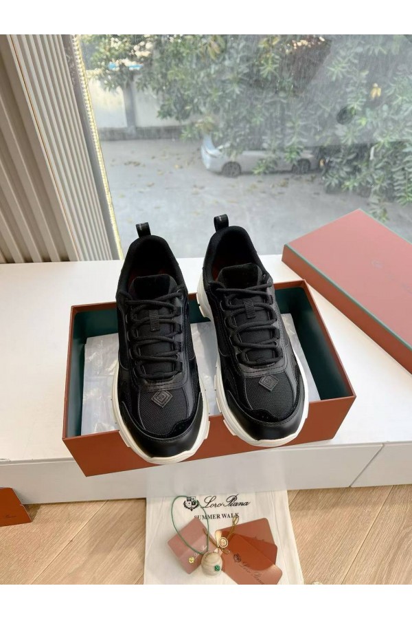 Женские кожаные кроссовки Loro Piana Premium - Black