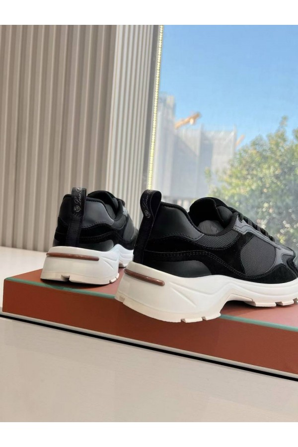 Женские кожаные кроссовки Loro Piana Premium - Black