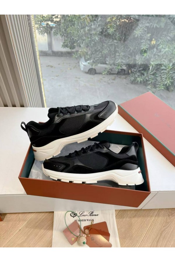 Женские кожаные кроссовки Loro Piana Premium - Black