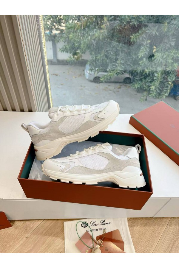 Женские кожаные кроссовки Loro Piana Premium - White