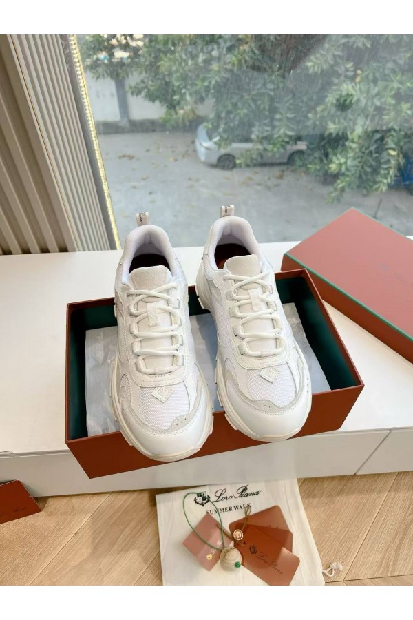 Женские кожаные кроссовки Loro Piana Premium - White