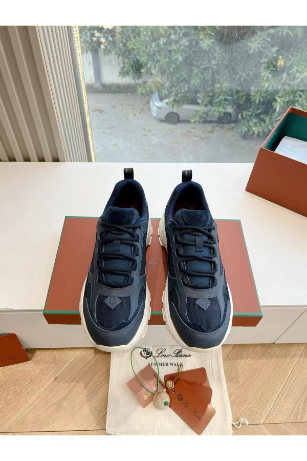 Женские кожаные кроссовки Loro Piana Premium - Blue