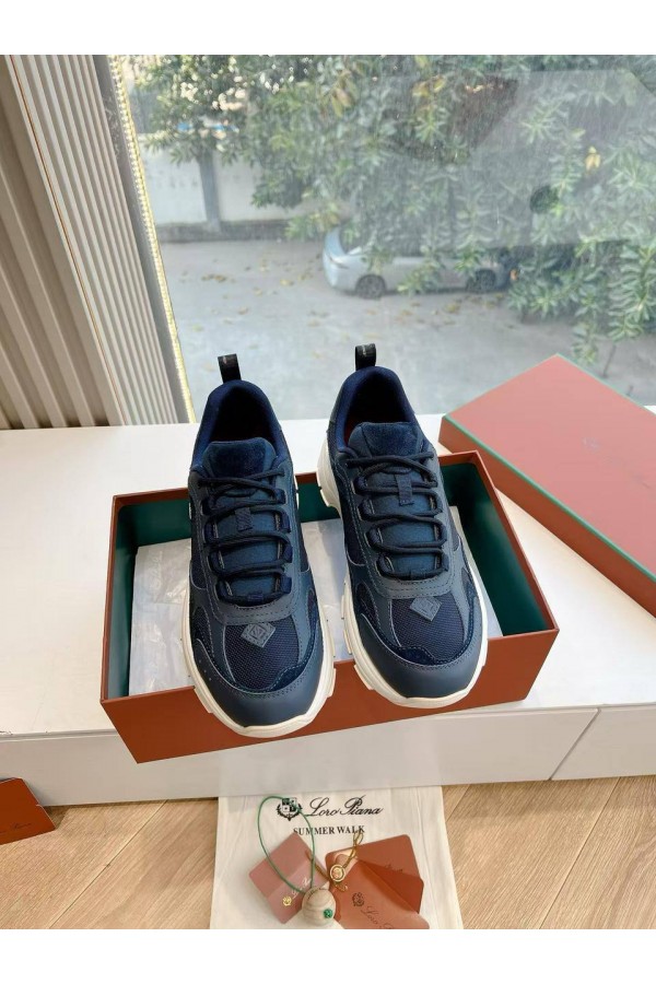 Женские кожаные кроссовки Loro Piana Premium - Blue