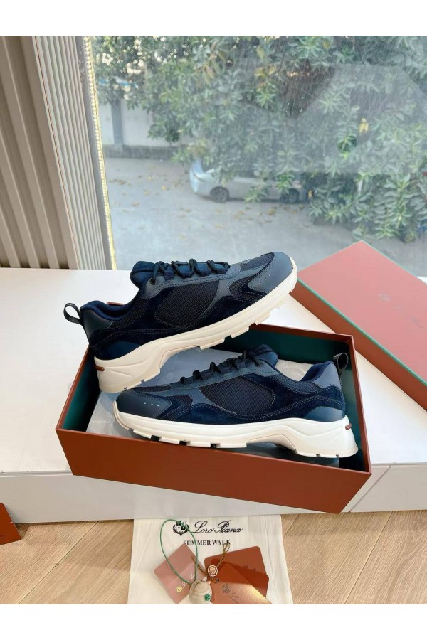 Женские кожаные кроссовки Loro Piana Premium - Blue