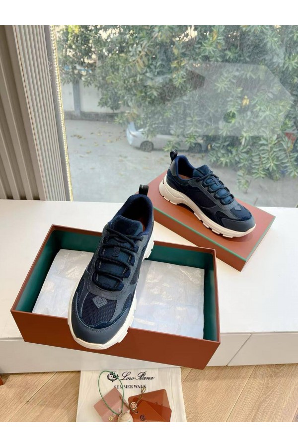 Женские кожаные кроссовки Loro Piana Premium - Blue