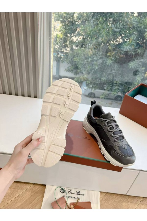 Женские кожаные кроссовки Loro Piana Premium - Grey