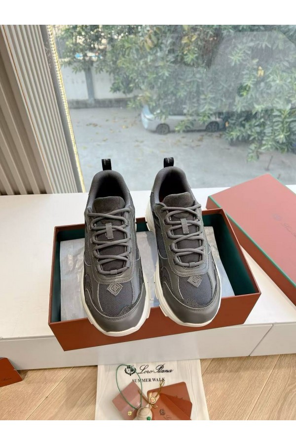 Женские кожаные кроссовки Loro Piana Premium - Grey