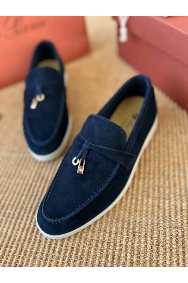 Женские замшевые лоферы Loro Piana Open Walk Premium - Navy