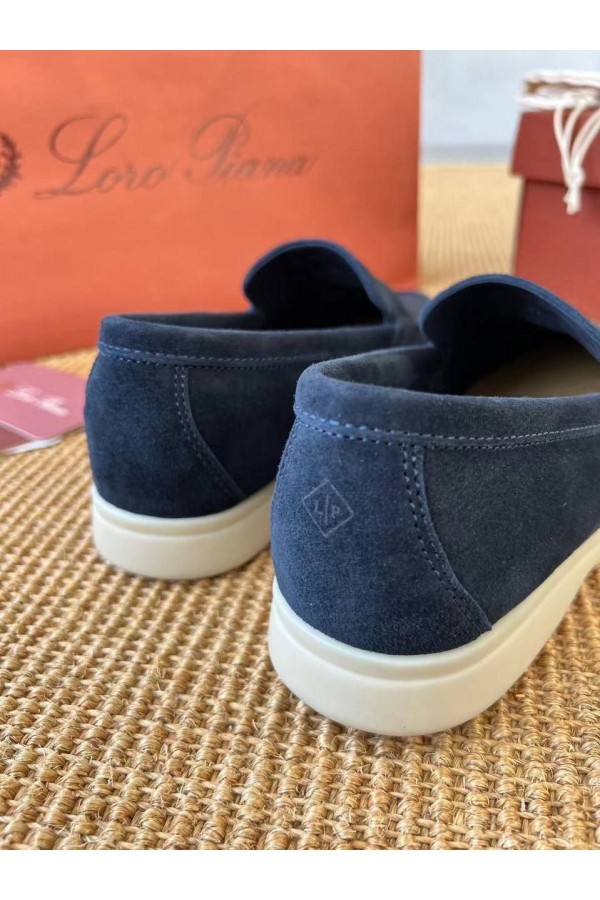 Женские замшевые лоферы Loro Piana Open Walk Premium - Navy