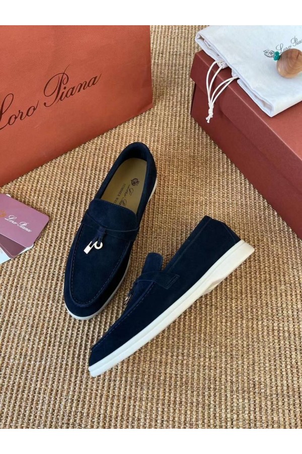 Женские замшевые лоферы Loro Piana Open Walk Premium - Navy