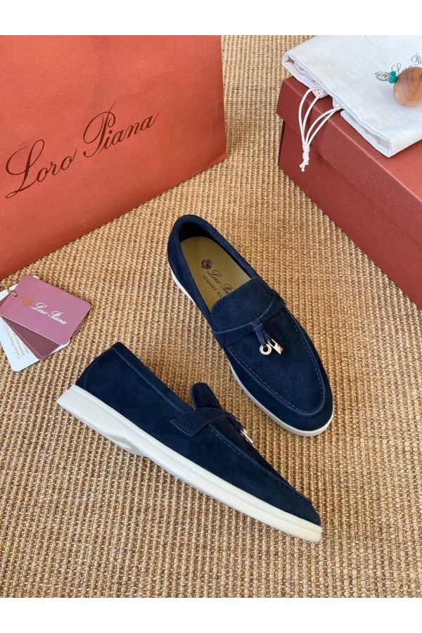 Женские замшевые лоферы Loro Piana Open Walk Premium - Navy