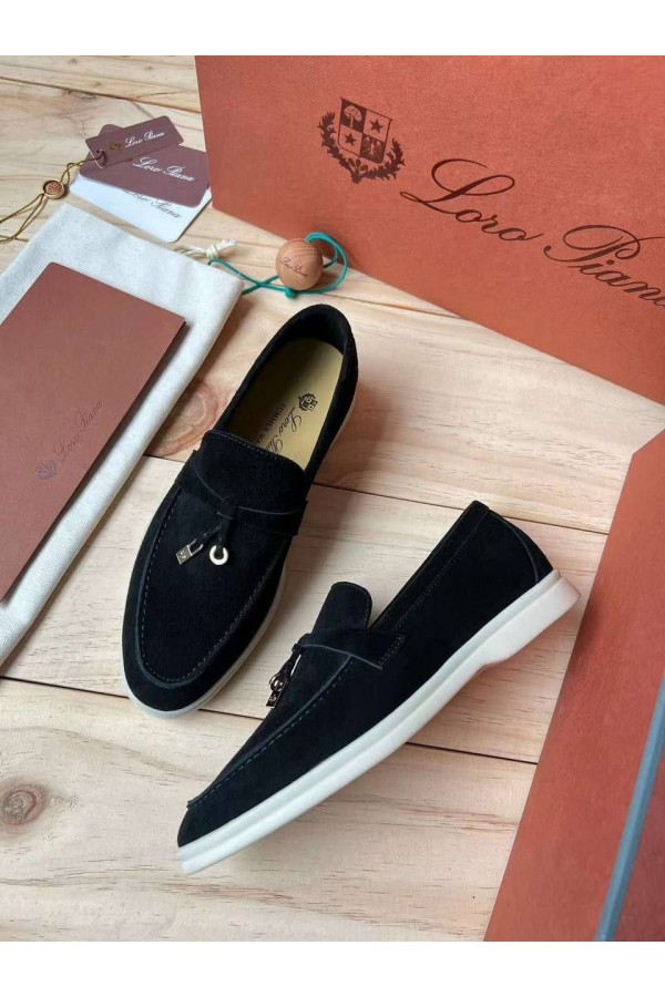 Женские замшевые лоферы Loro Piana Open Walk Premium - Black