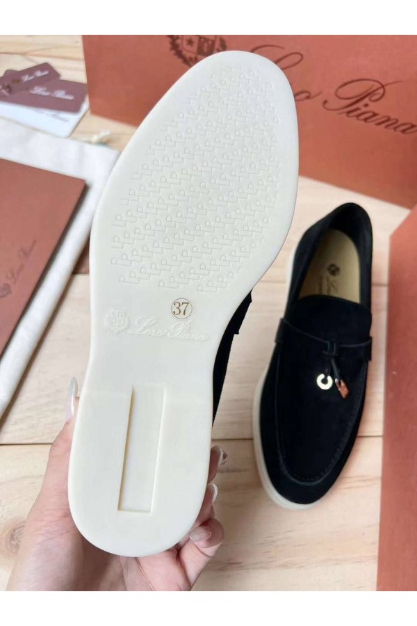 Женские замшевые лоферы Loro Piana Open Walk Premium - Black