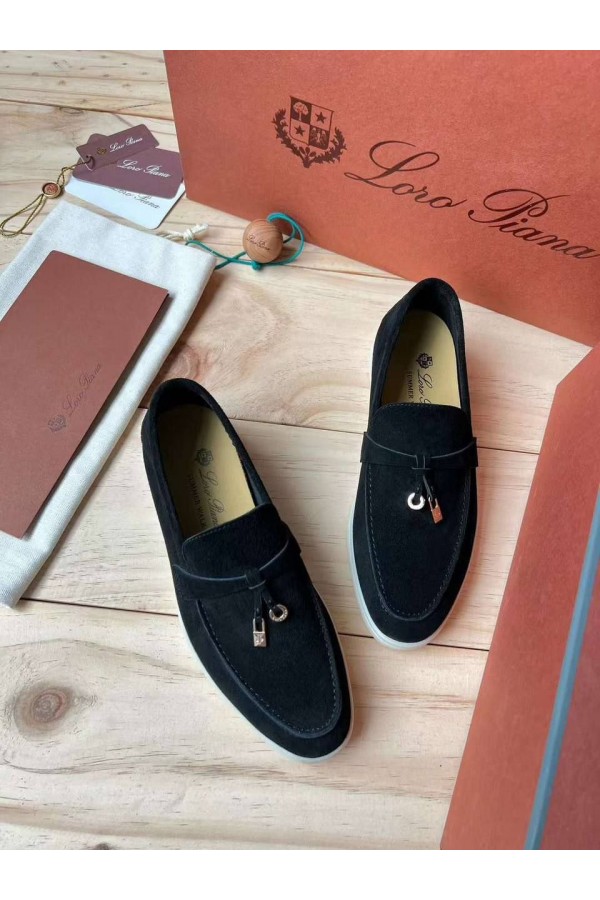 Женские замшевые лоферы Loro Piana Open Walk Premium - Black