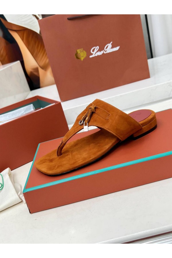 Женские замшевые шлёпанцы Loro Piana Premium - Brown