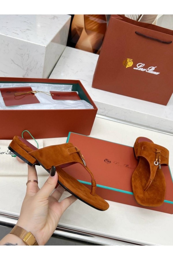 Женские замшевые шлёпанцы Loro Piana Premium - Brown