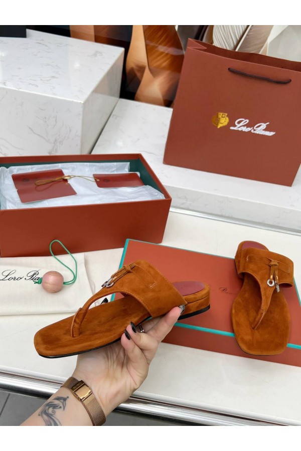 Женские замшевые шлёпанцы Loro Piana Premium - Brown