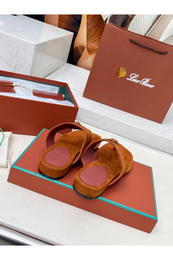 Женские замшевые шлёпанцы Loro Piana Premium - Brown