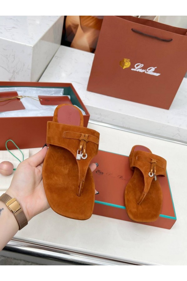 Женские замшевые шлёпанцы Loro Piana Premium - Brown