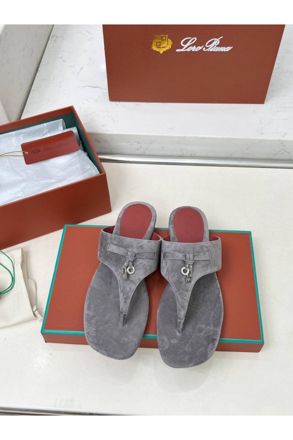 Женские замшевые шлёпанцы Loro Piana Premium - Grey
