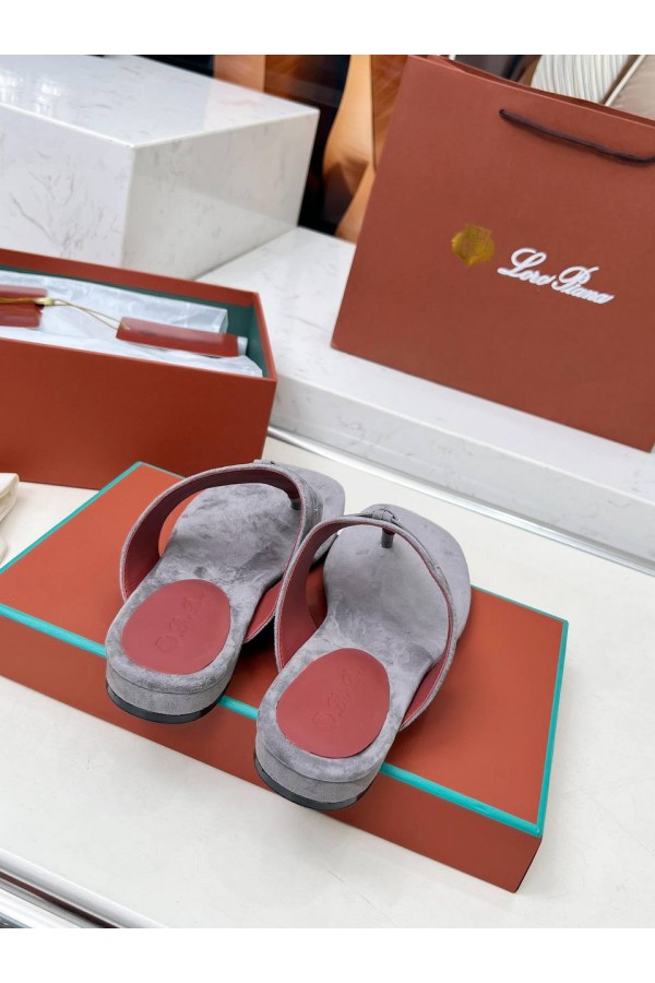 Женские замшевые шлёпанцы Loro Piana Premium - Grey