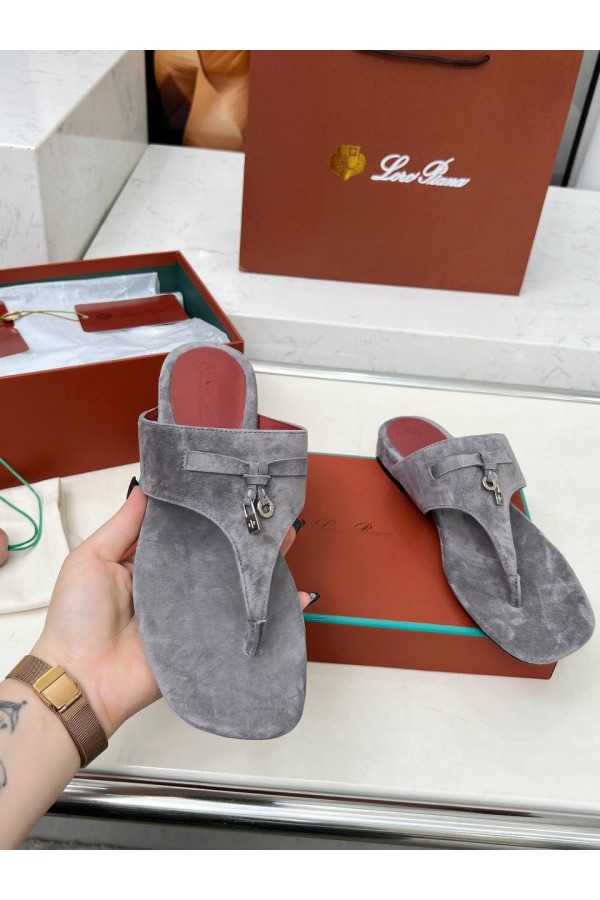 Женские замшевые шлёпанцы Loro Piana Premium - Grey