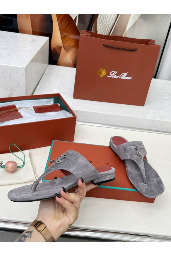 Женские замшевые шлёпанцы Loro Piana Premium - Grey