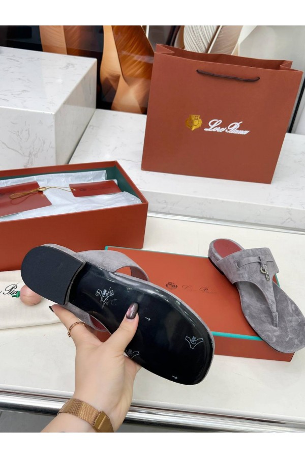 Женские замшевые шлёпанцы Loro Piana Premium - Grey