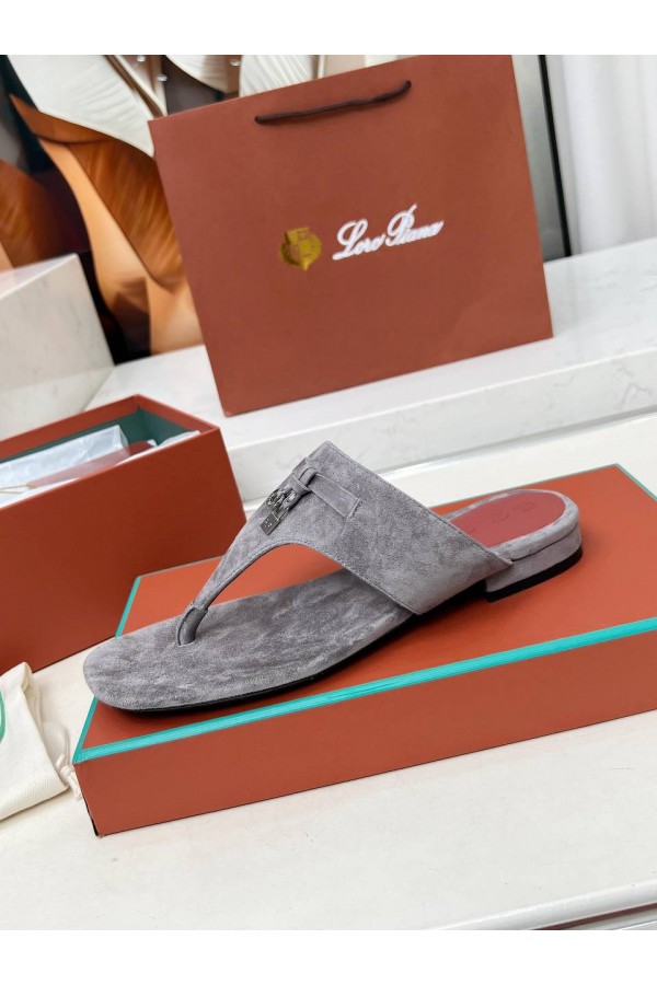 Женские замшевые шлёпанцы Loro Piana Premium - Grey