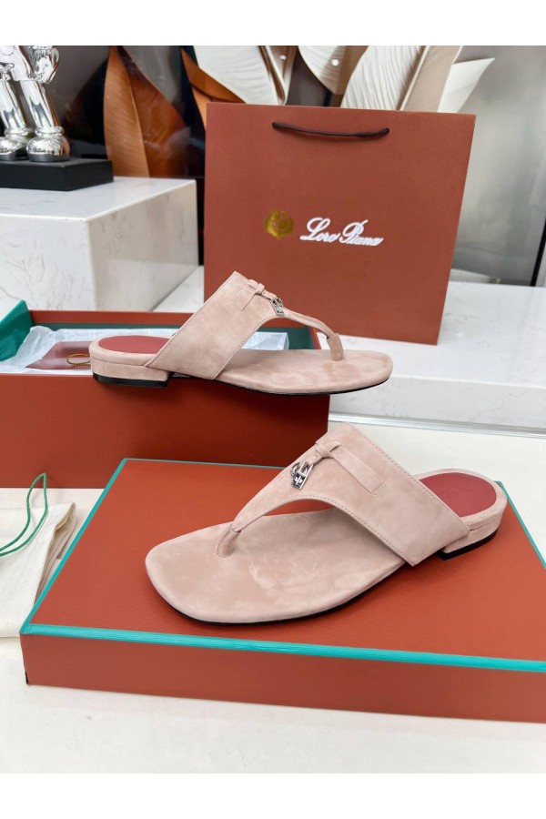 Женские замшевые шлёпанцы Loro Piana Premium - Pink