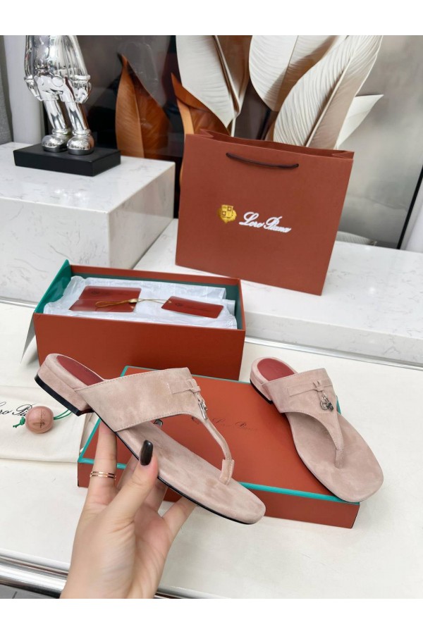 Женские замшевые шлёпанцы Loro Piana Premium - Pink