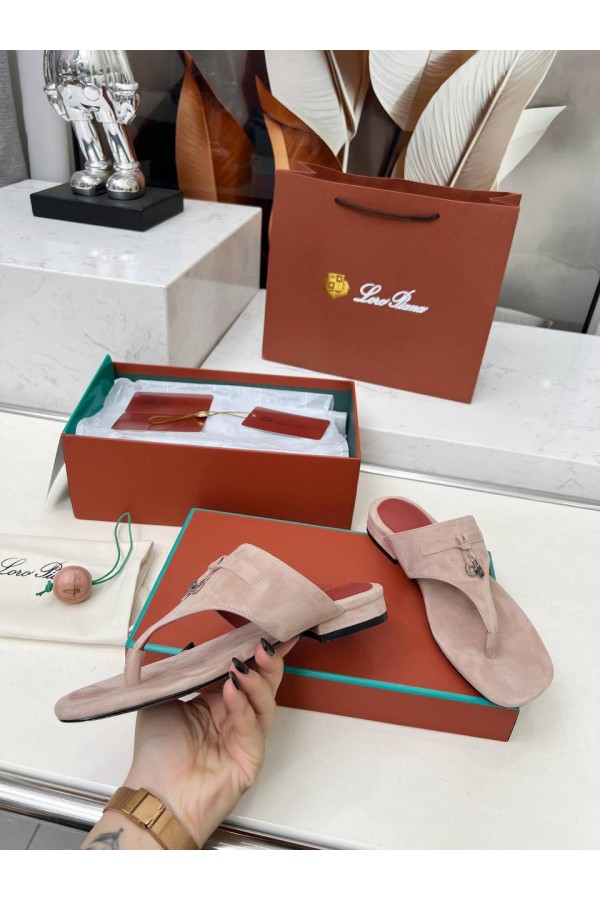 Женские замшевые шлёпанцы Loro Piana Premium - Pink