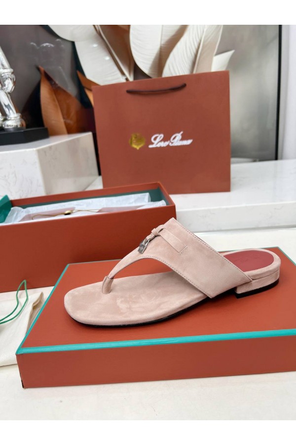 Женские замшевые шлёпанцы Loro Piana Premium - Pink