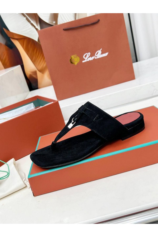 Женские замшевые шлёпанцы Loro Piana Premium - Black