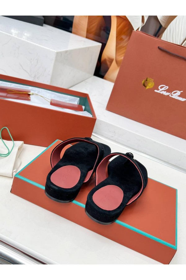 Женские замшевые шлёпанцы Loro Piana Premium - Black