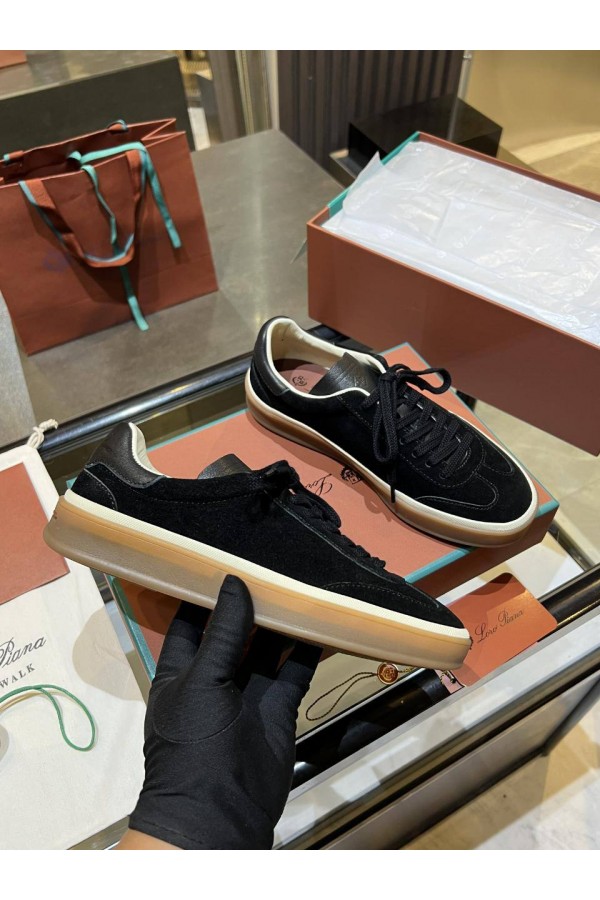 Женские замшевые кроссовки Loro Piana Premium - Black