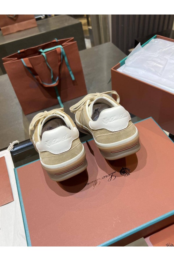 Женские замшевые кроссовки Loro Piana Premium - Beige