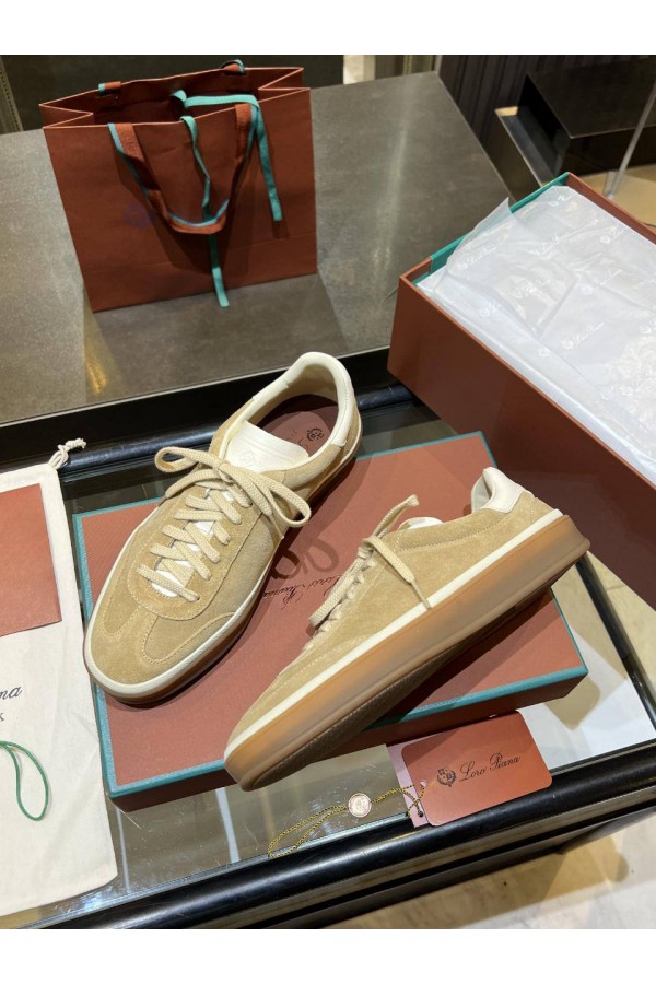 Женские замшевые кроссовки Loro Piana Premium - Beige